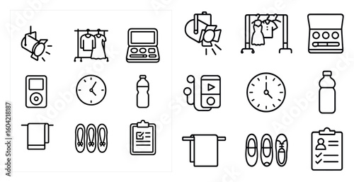 Fashion and shopping outline icons set – clothing, retail, and style symbols