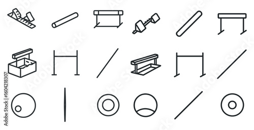 Gymnastics line icons set – flat, solid, sports and fitness symbols