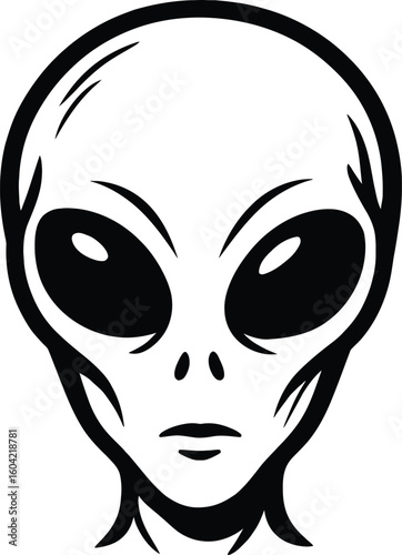 Alien Head Icon - Black and White Vector Illustration of an Extraterrestrial Being