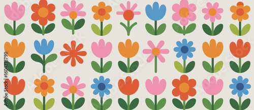 Retro mid century modern floral pattern with stylized flowers