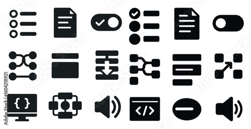 User interface solid icons set – navigation, interaction, control symbols