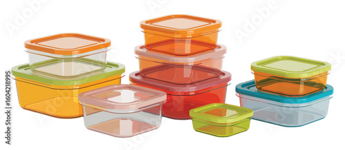 Stackable square food storage containers in various bright colors
