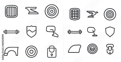 Automotive outline icons set - silhouette, filled, car maintenance symbols