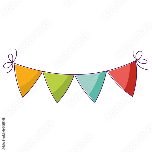 A festive garland of flags, a hand-drawn clipart, and a festive element
