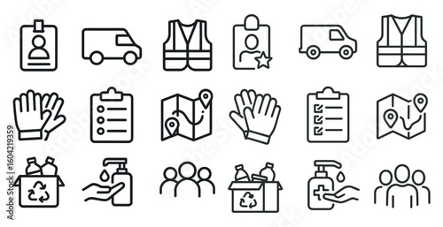 Safety and hygiene outline icons set – linear, health, protective gear symbols