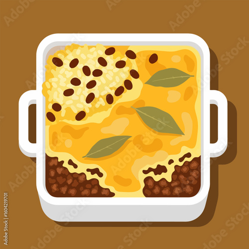 Baked Casserole Dish with Meat, Beans and Yellow Topping