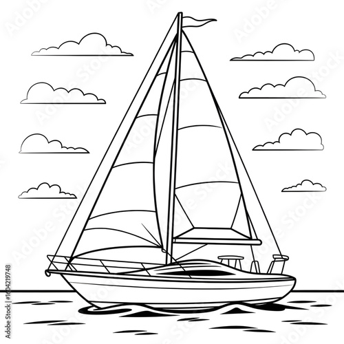 sailboat illustration vector style coloring page