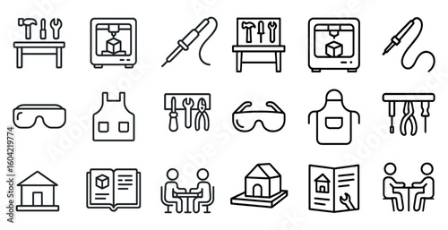 3d printing icons set – solid, filled, engineering and fabrication tools