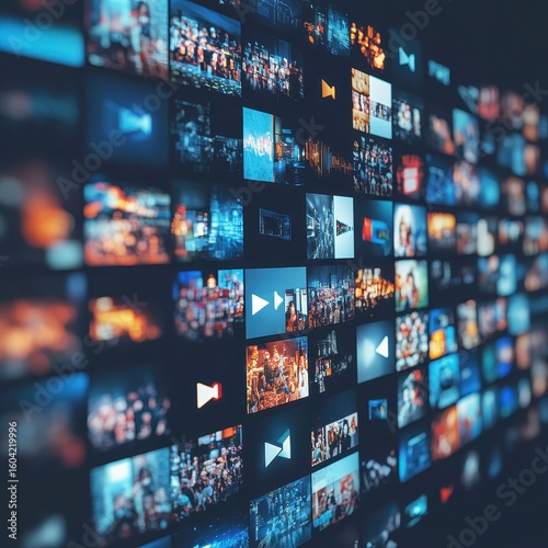 Digital media wall with many small video thumbnails