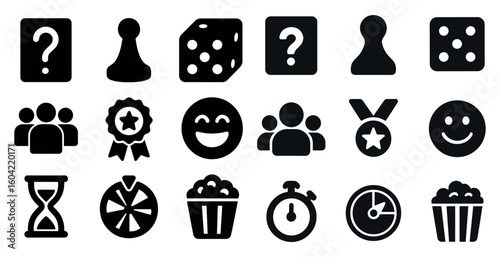 Board games silhouette icons set – solid, classic, gaming symbols and pieces collection