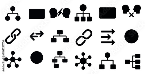 Business and communication solid icons set – filled, corporate and network symbols