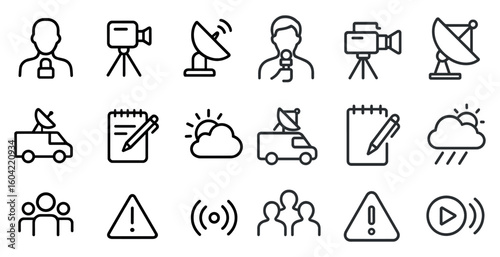 Communication icons set – outline, linear, network and broadcast symbols