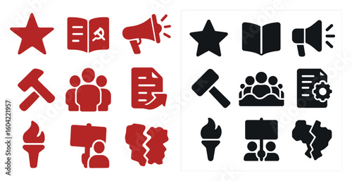 Political and government solid icons set – silhouette, filled, campaign symbols