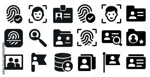 Personal identification silhouette icons set – id, security, verification symbols