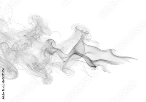 Wispy gray smoke gracefully dances and curls against an isolated on transparent background, creating an ethereal and abstract visual effect