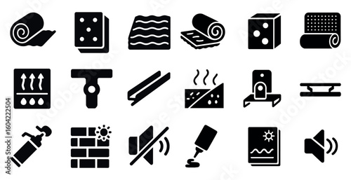 Home improvement solid icons set – repair, building, and renovation graphics