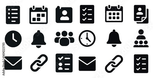 Business and office solid icons set – filled, workplace, corporate and productivity symbols