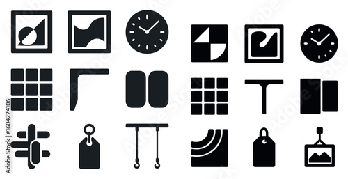 Construction solid icons set - silhouette, filled, building and engineering tools