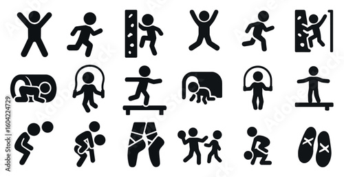 Fitness and exercise silhouette icons set – workout, activity, training symbols