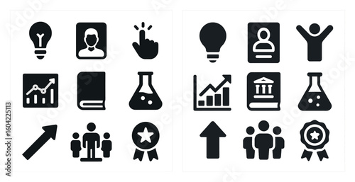 Business and marketing icons set – silhouette, solid, corporate and analytics symbols