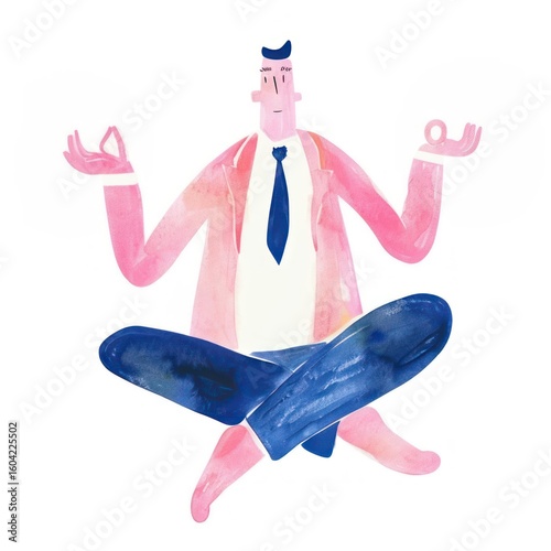 Meditating businessman in lotus pose