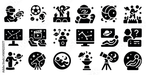 Virtual reality and gaming icons set – solid, filled, futuristic symbols