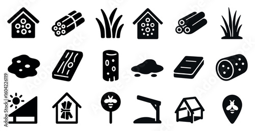 Gardening tools silhouette icons set – solid, filled, garden and landscape symbols
