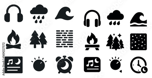 Weather and nature silhouette icons set – minimalist, solid, outdoor symbols