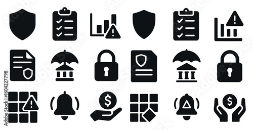 Security and privacy solid icons set – safety, protection, data management symbols