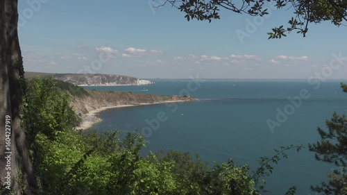 Looking across Durslton Bay towards Swanage, Old Harry Rocks, Handfast Point and Bournemouth