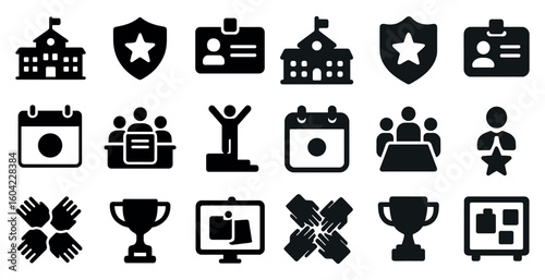 Community building solid icons set – teamwork, collaboration, support symbols