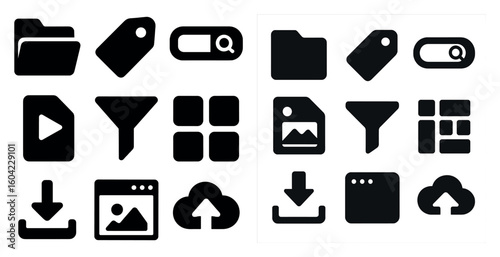 Web and app development icons set – solid, filled, ui and interface symbols