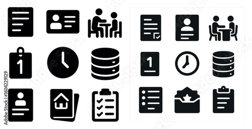 Business and office icons set – solid, filled, corporate and work symbols
