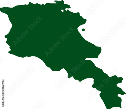 Green silhouette of Armenia map on a white background. Clean vector illustration ideal for educational use, geographic designs, infographics, and political or cultural materials.