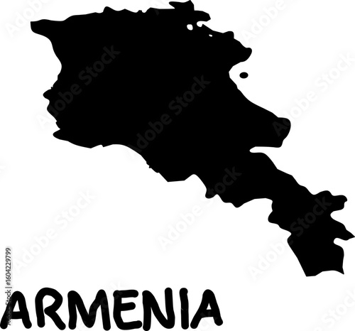 Black silhouette of Armenia map on a white background. Clean vector illustration ideal for educational use, geographic designs, infographics, and political or cultural materials.