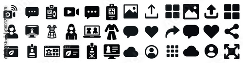 Digital communication solid icons set – interactive, tech, web symbols