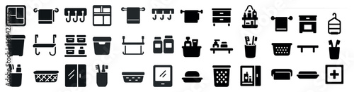 Bathroom silhouette icons set – hygiene, shower, organization symbols