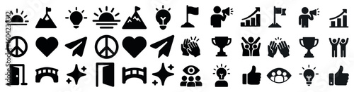 Business and leadership solid icons set – filled, teamwork, success symbols