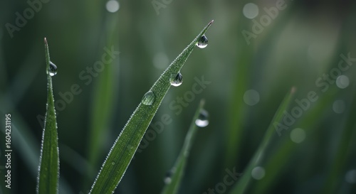 Dew kissed grass blades shimmering in the morning light a fresh start with bokeh background and soft