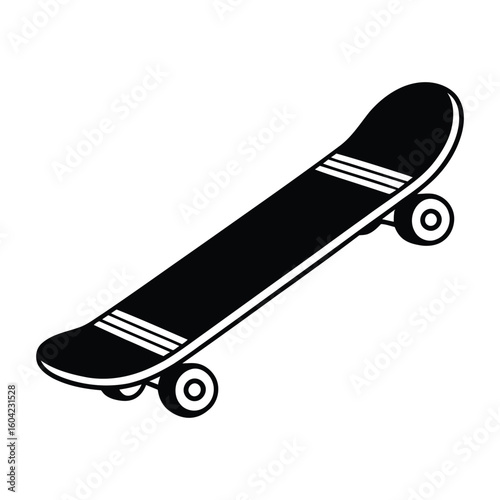 Skateboard Icon, Vector, Illustration, Outline, Line Art, Silhouette, Logo, White Background.