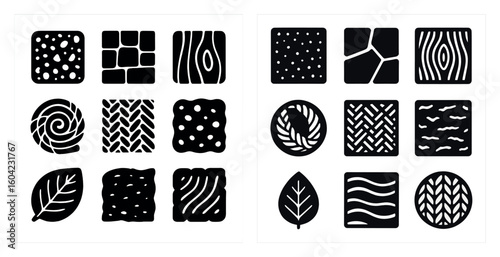Texture and pattern silhouette icons set – abstract, design, decorative elements
