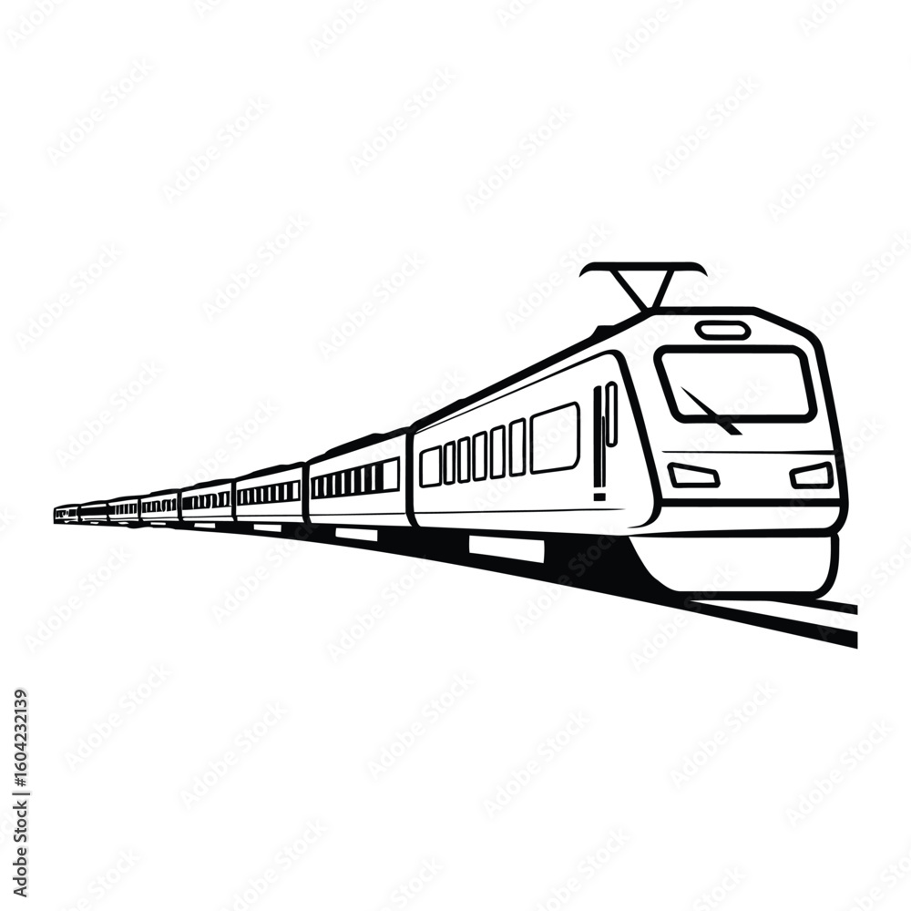 Fototapeta premium Passenger Train Icon, Vector, Illustration, Outline, Line Art, Silhouette, Logo, White Background.