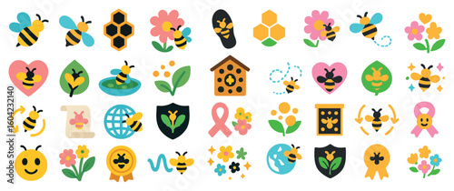 Don’t Step on a Bee Day Icons Set Awareness Flowers Honeycomb Art