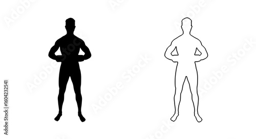 a black and white image of a man standing black, body, figure, image, man, silhouette, stand 