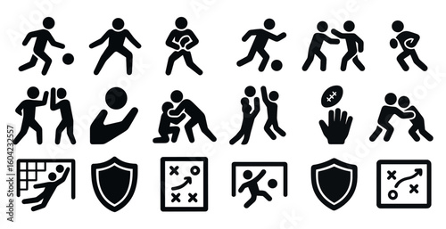 Sports and fitness silhouette icons set – training, exercise, activity symbols
