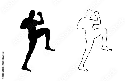 black and white image of a man and a woman boxing black, boxer, image, man, pose, silhouette, woman 