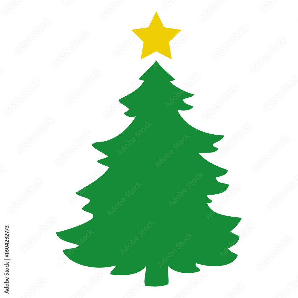 Tiempo de Navidad. Icono con silueta de árbol de navidad tipo pino o abeto con estrella para tarjetas y felicitaciones