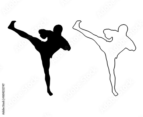 black silhouettes of people doing karate on a white background black, man, people, silhouette, woman 