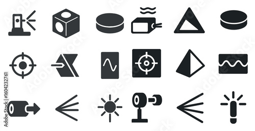 Technology solid icons set – gadgets, devices, digital interface symbols