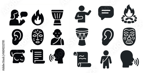 Communication and expression filled icons set – solid, dialogue, language symbols